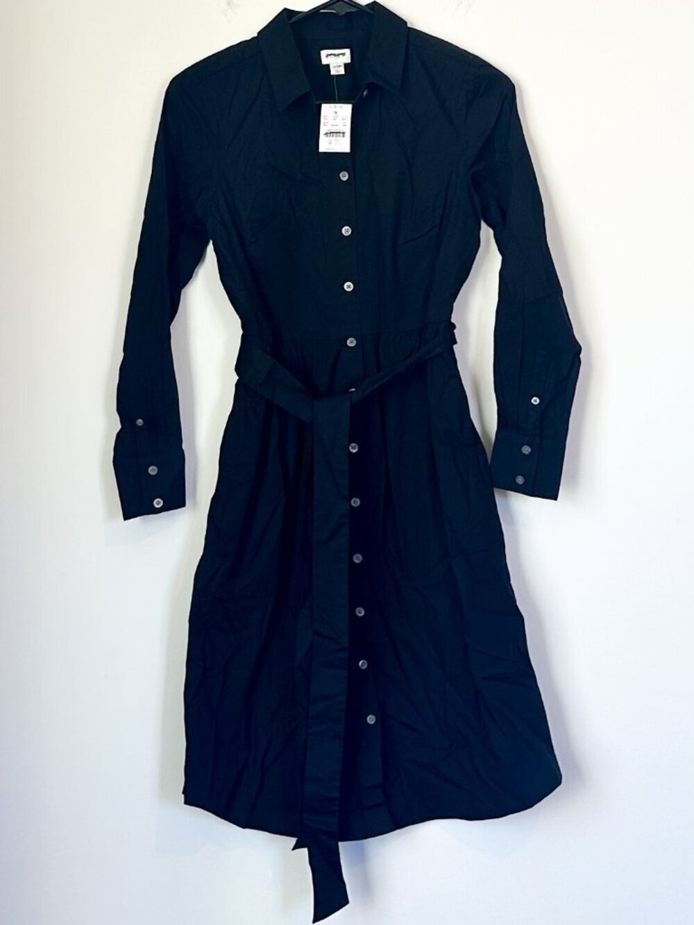 NWT J.Crew Black Long Sleeve Poplin Shirt Dress - Size: Petite 00 - Picture 2 of 11